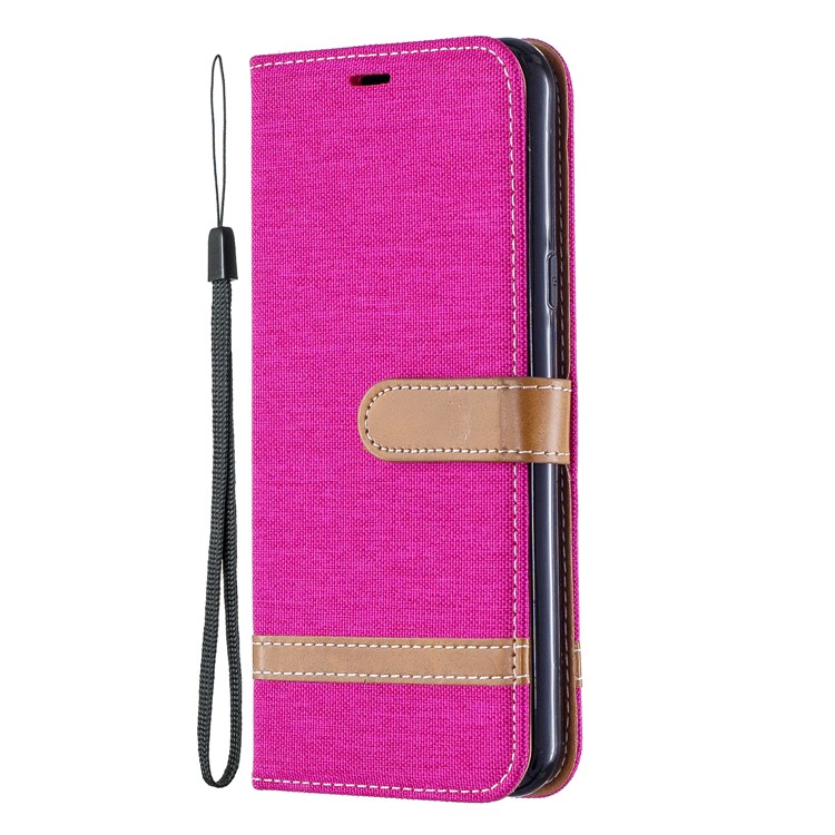 Two-tone Jean Cloth PU Leather Flip Phone Case for LG K50 / Q60 - Rose-2