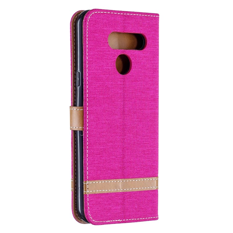 Two-tone Jean Cloth PU Leather Flip Phone Case for LG K50 / Q60 - Rose-3