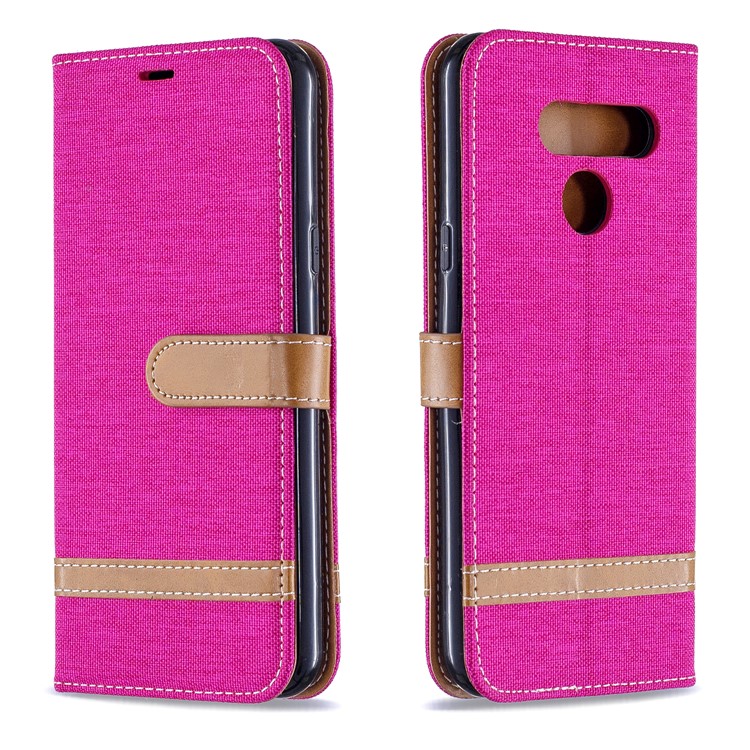 Two-tone Jean Cloth PU Leather Flip Phone Case for LG K50 / Q60 - Rose-4