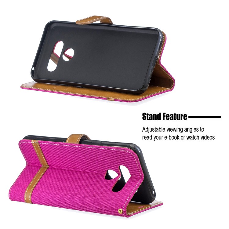 Two-tone Jean Cloth PU Leather Flip Phone Case for LG K50 / Q60 - Rose-5