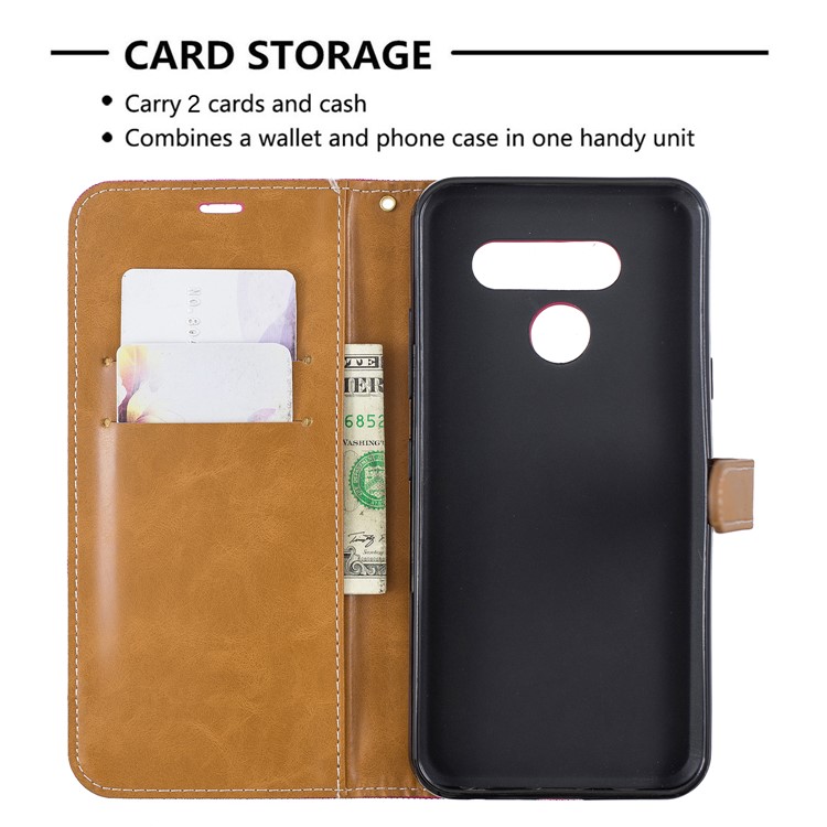 Two-tone Jean Cloth PU Leather Flip Phone Case for LG K50 / Q60 - Rose-6