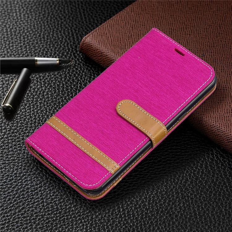 Two-tone Jean Cloth PU Leather Flip Phone Case for LG K50 / Q60 - Rose-7