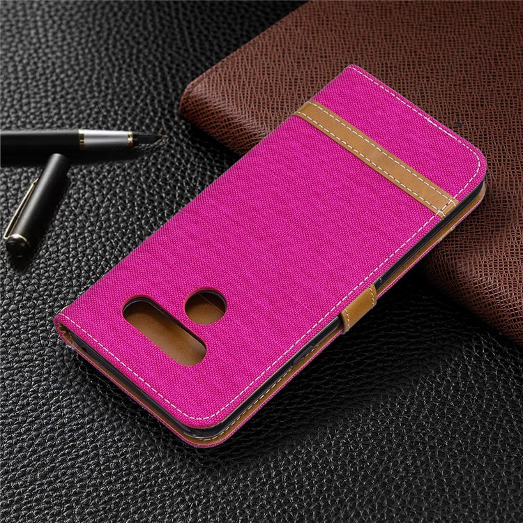 Two-tone Jean Cloth PU Leather Flip Phone Case for LG K50 / Q60 - Rose-8