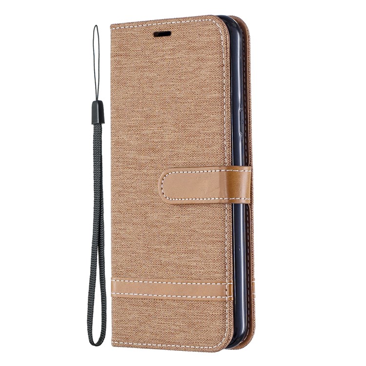 Two-tone Jean Cloth PU Leather Flip Phone Case for LG K50 / Q60 - Brown-2