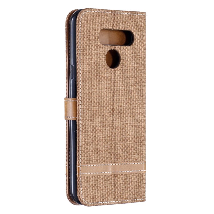 Two-tone Jean Cloth PU Leather Flip Phone Case for LG K50 / Q60 - Brown-3
