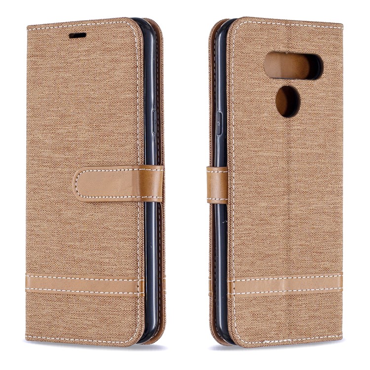 Two-tone Jean Cloth PU Leather Flip Phone Case for LG K50 / Q60 - Brown-4