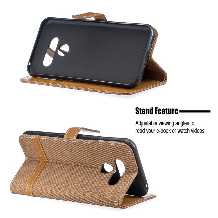 Two-tone Jean Cloth PU Leather Flip Phone Case for LG K50 / Q60 - Brown-5
