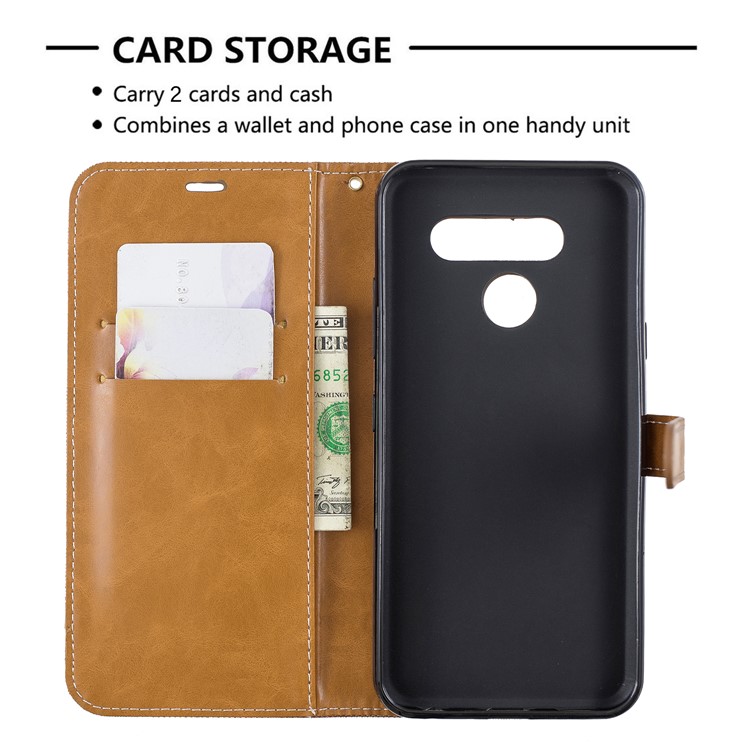 Two-tone Jean Cloth PU Leather Flip Phone Case for LG K50 / Q60 - Brown-6