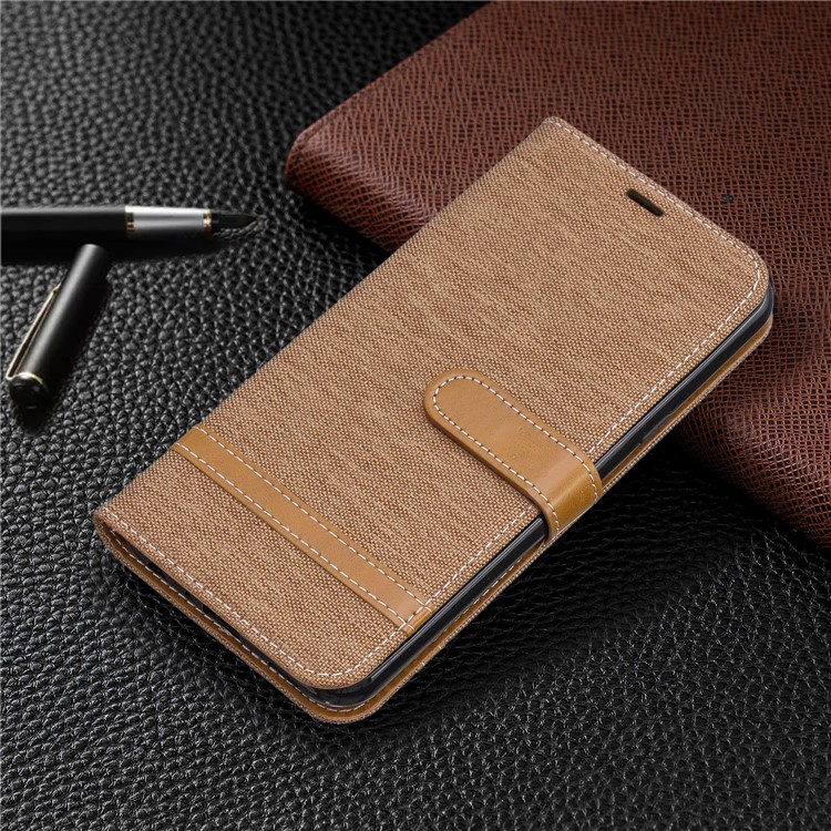 Two-tone Jean Cloth PU Leather Flip Phone Case for LG K50 / Q60 - Brown-7