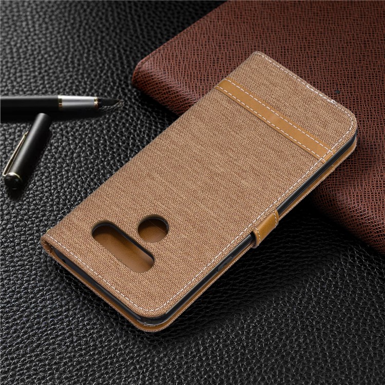 Two-tone Jean Cloth PU Leather Flip Phone Case for LG K50 / Q60 - Brown-8