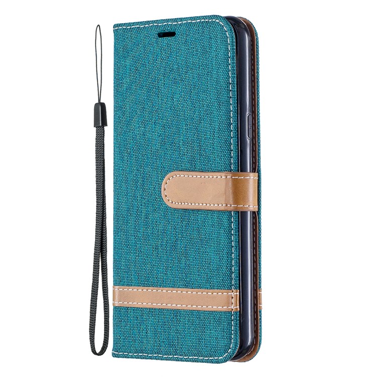 Two-tone Jean Cloth PU Leather Flip Phone Case for LG K50 / Q60 - Green-2