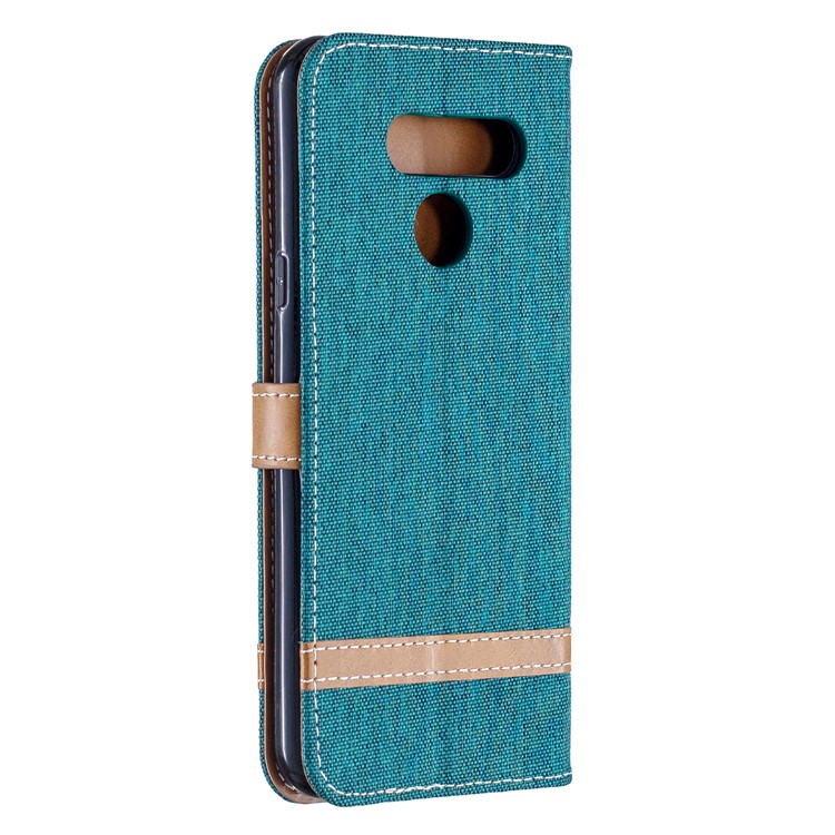 Two-tone Jean Cloth PU Leather Flip Phone Case for LG K50 / Q60 - Green-3