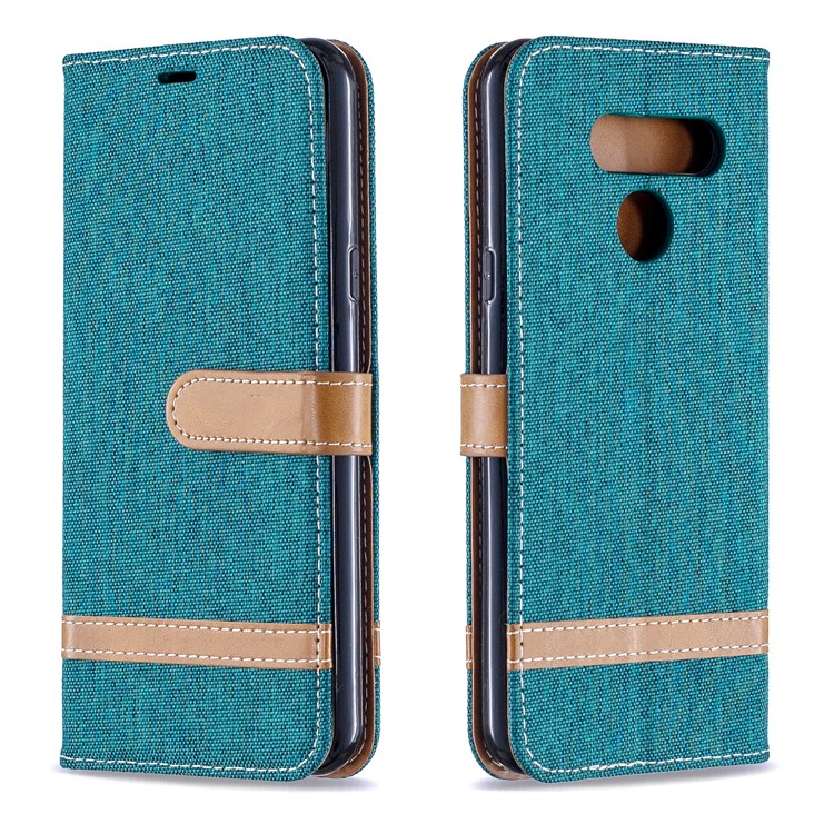 Two-tone Jean Cloth PU Leather Flip Phone Case for LG K50 / Q60 - Green-4