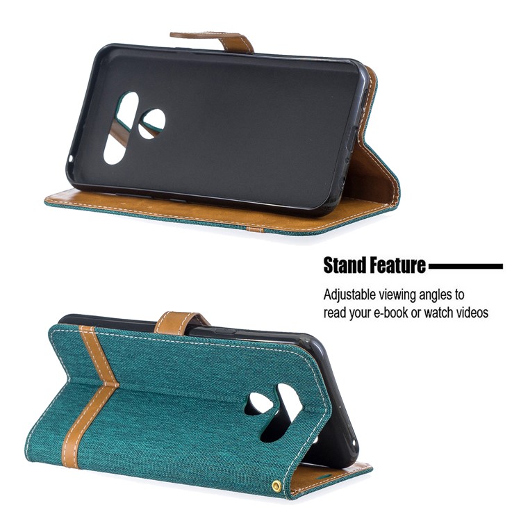 Two-tone Jean Cloth PU Leather Flip Phone Case for LG K50 / Q60 - Green-5