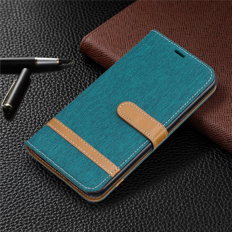Two-tone Jean Cloth PU Leather Flip Phone Case for LG K50 / Q60 - Green-7