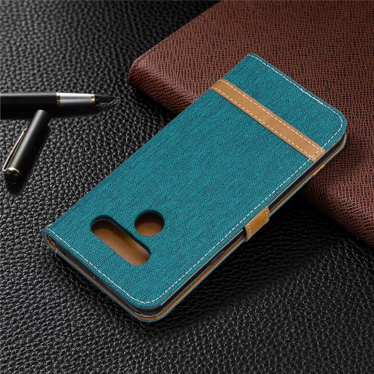 Two-tone Jean Cloth PU Leather Flip Phone Case for LG K50 / Q60 - Green-8