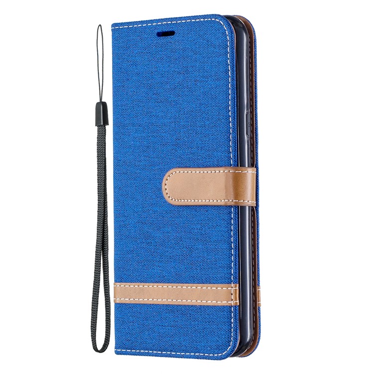 Two-tone Jean Cloth PU Leather Flip Phone Case for LG K50 / Q60 - Baby Blue-2