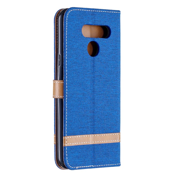 Two-tone Jean Cloth PU Leather Flip Phone Case for LG K50 / Q60 - Baby Blue-3