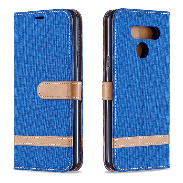 Two-tone Jean Cloth PU Leather Flip Phone Case for LG K50 / Q60 - Baby Blue-4