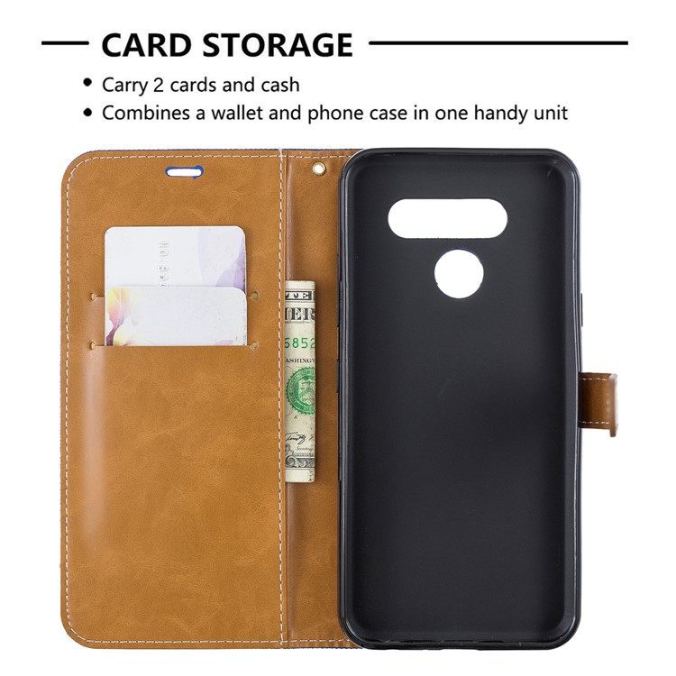 Two-tone Jean Cloth PU Leather Flip Phone Case for LG K50 / Q60 - Baby Blue-6
