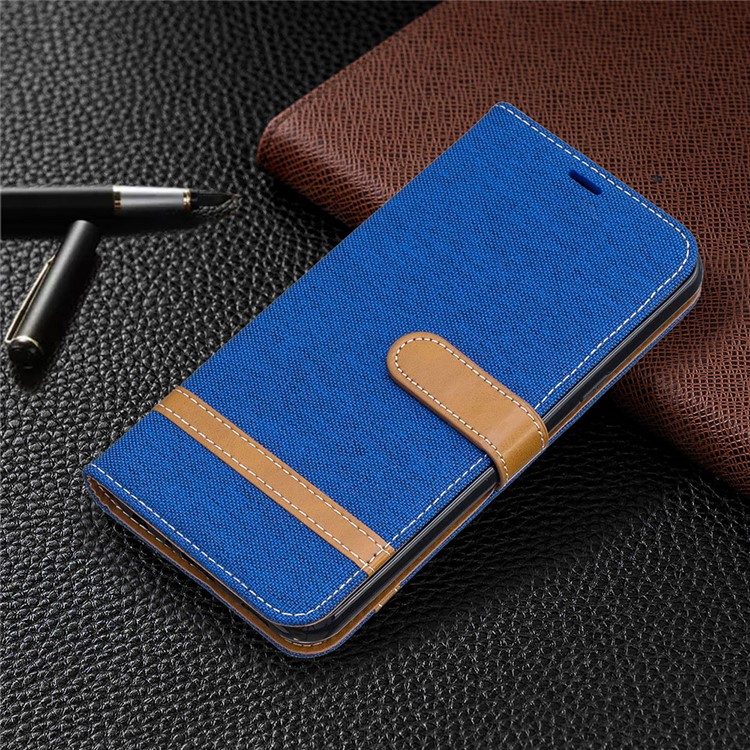 Two-tone Jean Cloth PU Leather Flip Phone Case for LG K50 / Q60 - Baby Blue-7