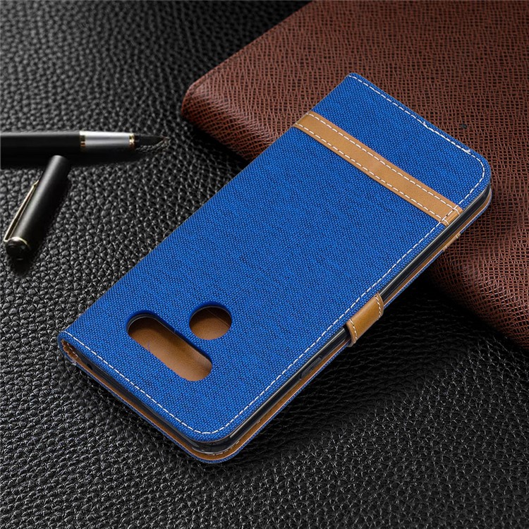 Two-tone Jean Cloth PU Leather Flip Phone Case for LG K50 / Q60 - Baby Blue-8