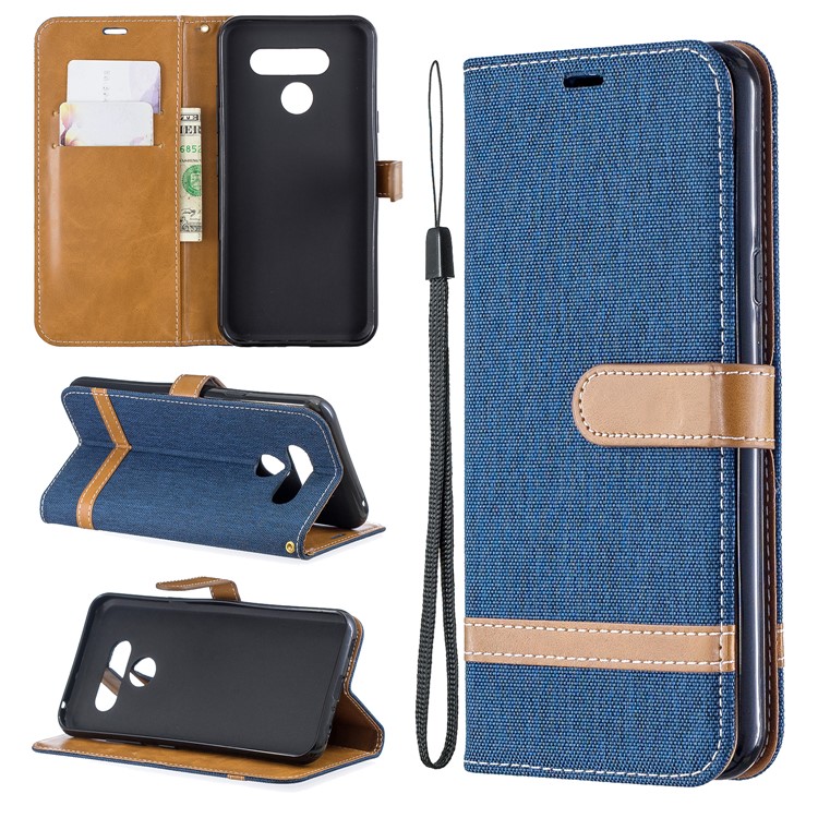 Custodia In Pelle PU Flip In Similpelle Bicolore Per LG K50 / Q60 - Blu Scuro-1