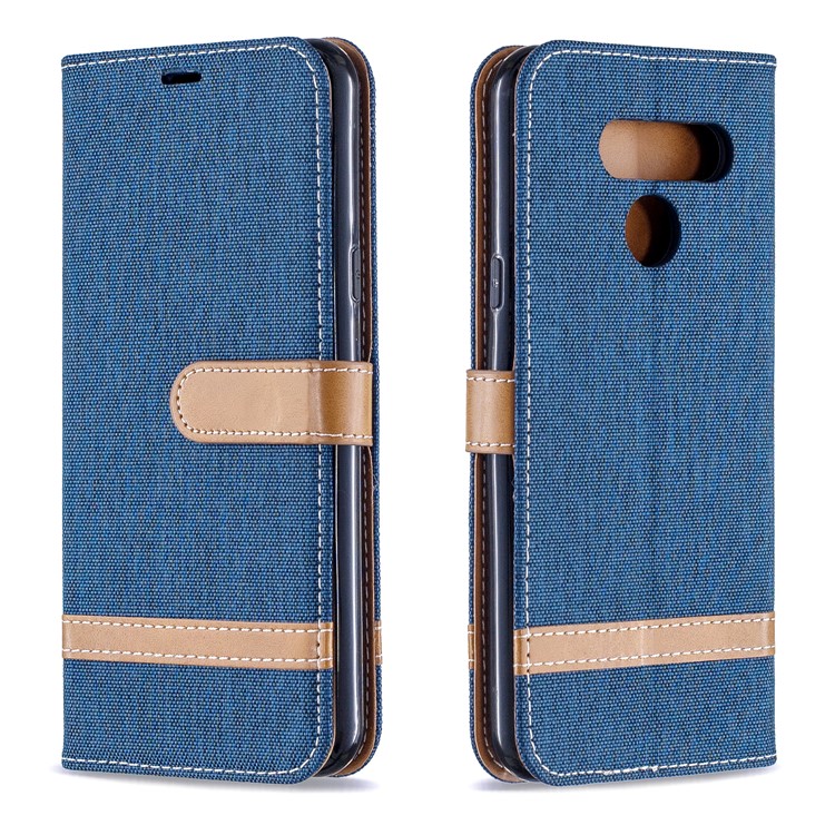 Custodia In Pelle PU Flip In Similpelle Bicolore Per LG K50 / Q60 - Blu Scuro-4