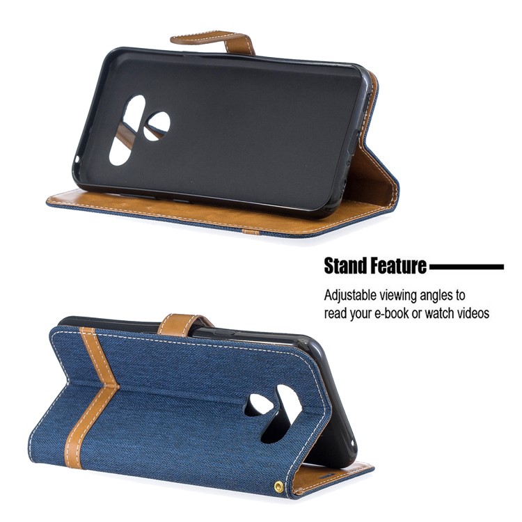 Custodia In Pelle PU Flip In Similpelle Bicolore Per LG K50 / Q60 - Blu Scuro-5