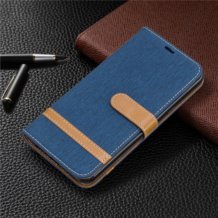 Custodia In Pelle PU Flip In Similpelle Bicolore Per LG K50 / Q60 - Blu Scuro-7
