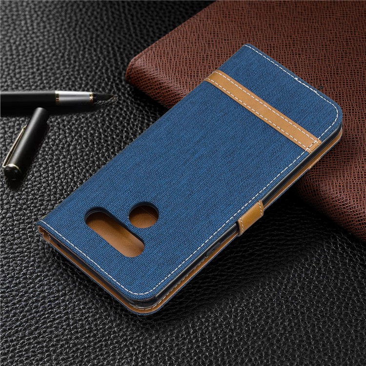 Custodia In Pelle PU Flip In Similpelle Bicolore Per LG K50 / Q60 - Blu Scuro-8