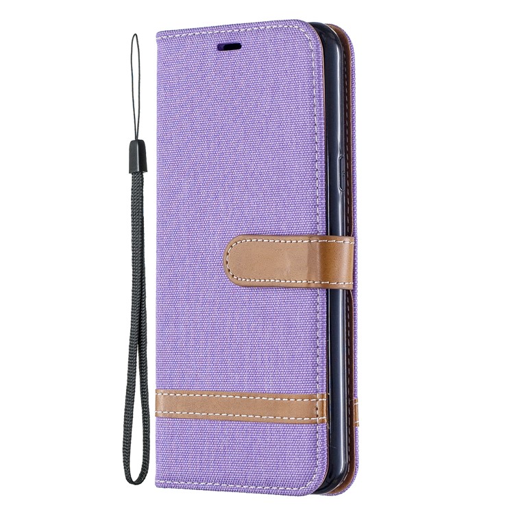 Two-tone Jean Cloth PU Leather Flip Phone Case for LG K50 / Q60 - Purple-2