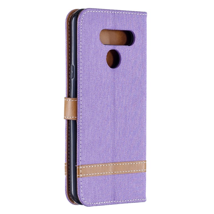 Two-tone Jean Cloth PU Leather Flip Phone Case for LG K50 / Q60 - Purple-3