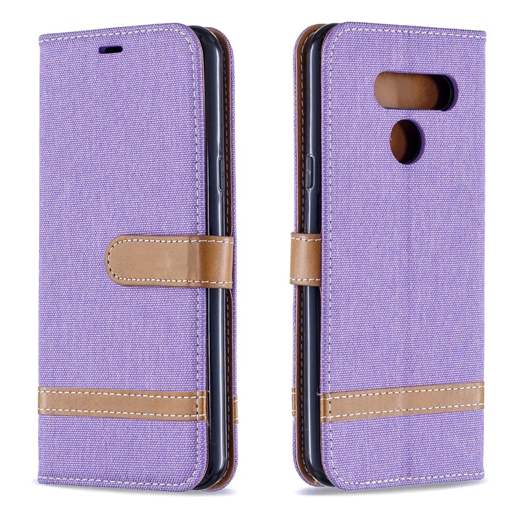 Two-tone Jean Cloth PU Leather Flip Phone Case for LG K50 / Q60 - Purple-4