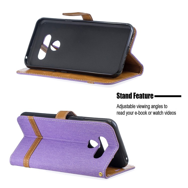Two-tone Jean Cloth PU Leather Flip Phone Case for LG K50 / Q60 - Purple-5