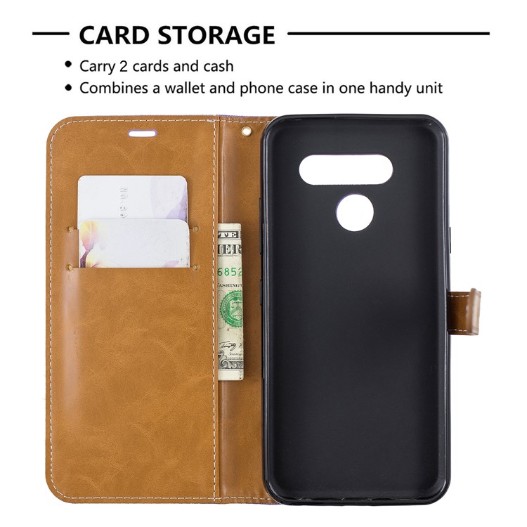 Two-tone Jean Cloth PU Leather Flip Phone Case for LG K50 / Q60 - Purple-6