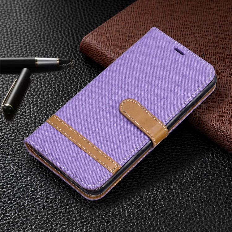 Two-tone Jean Cloth PU Leather Flip Phone Case for LG K50 / Q60 - Purple-7