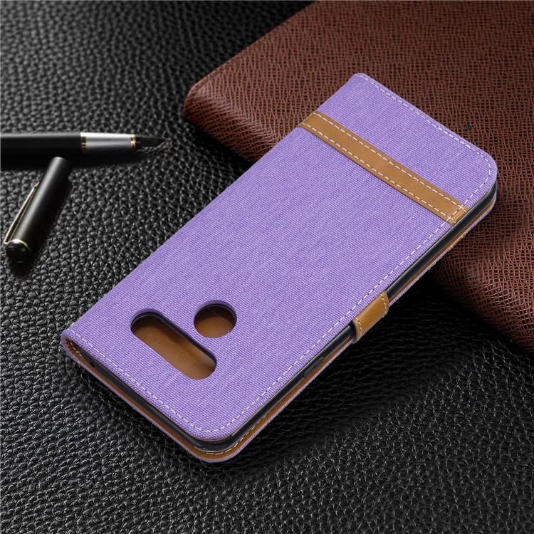 Two-tone Jean Cloth PU Leather Flip Phone Case for LG K50 / Q60 - Purple-8