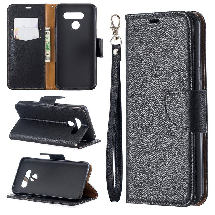 Litchi Texture PU Leather Phone Cover Case for LG K50 / Q60 - Black-1