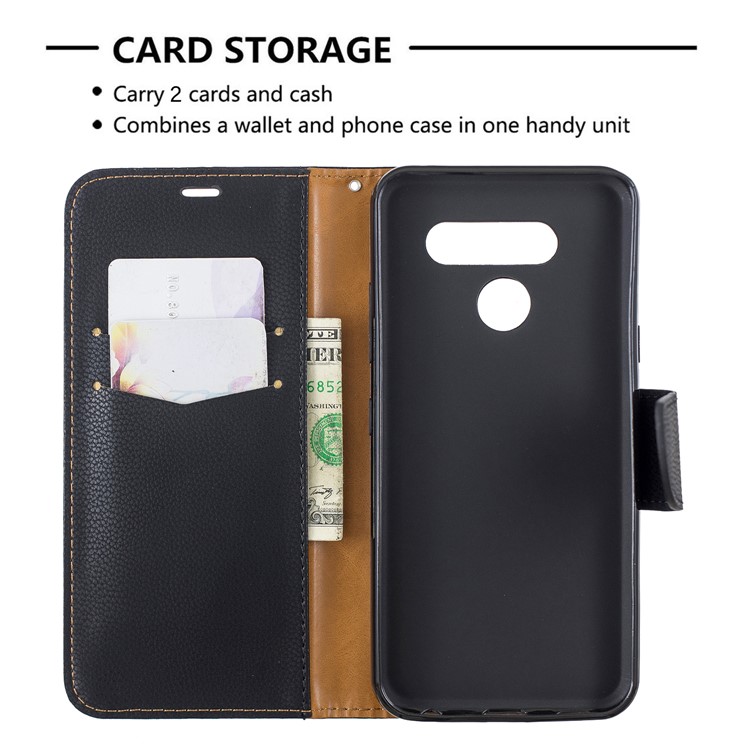 Litchi Texture PU Leather Phone Cover Case for LG K50 / Q60 - Black-6