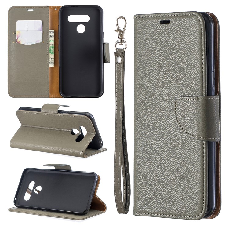 Litchi Texture PU Leather Phone Cover Case for LG K50 / Q60 - Grey-1