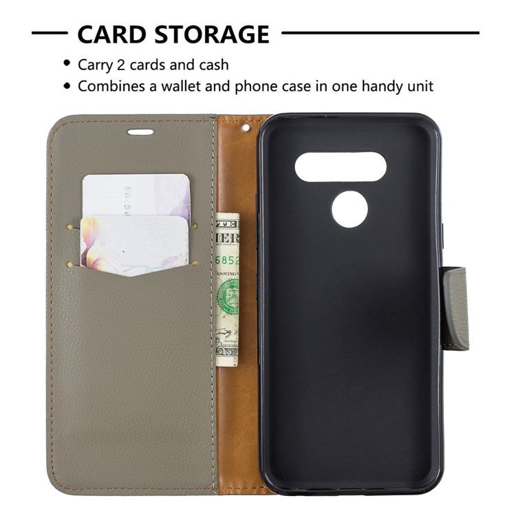 Litchi Texture PU Leather Phone Cover Case for LG K50 / Q60 - Grey-6