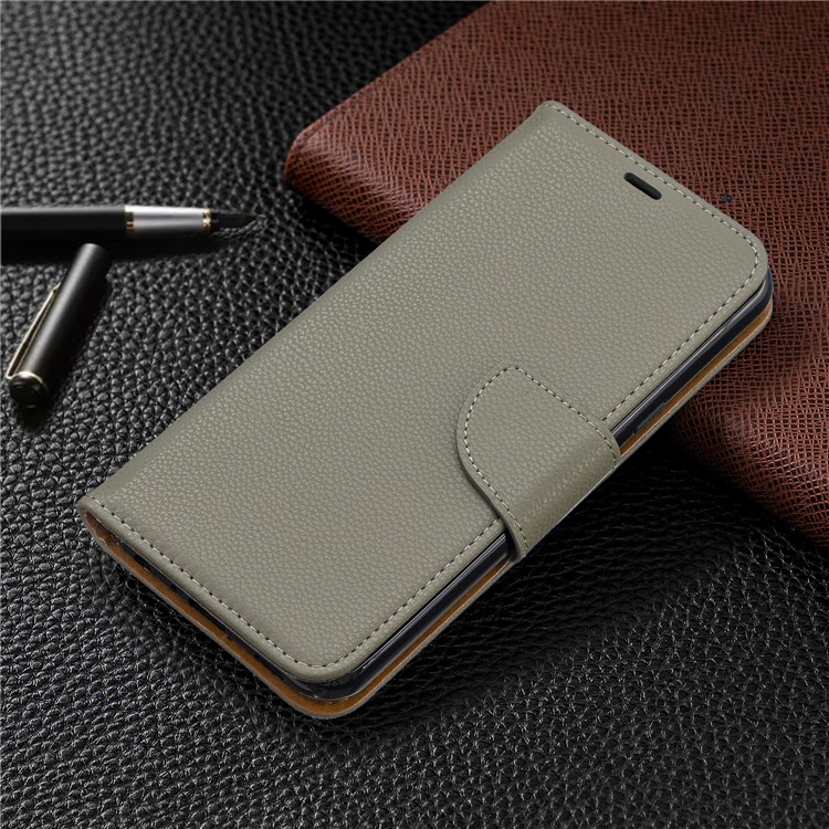 Litchi Texture PU Leather Phone Cover Case for LG K50 / Q60 - Grey-7