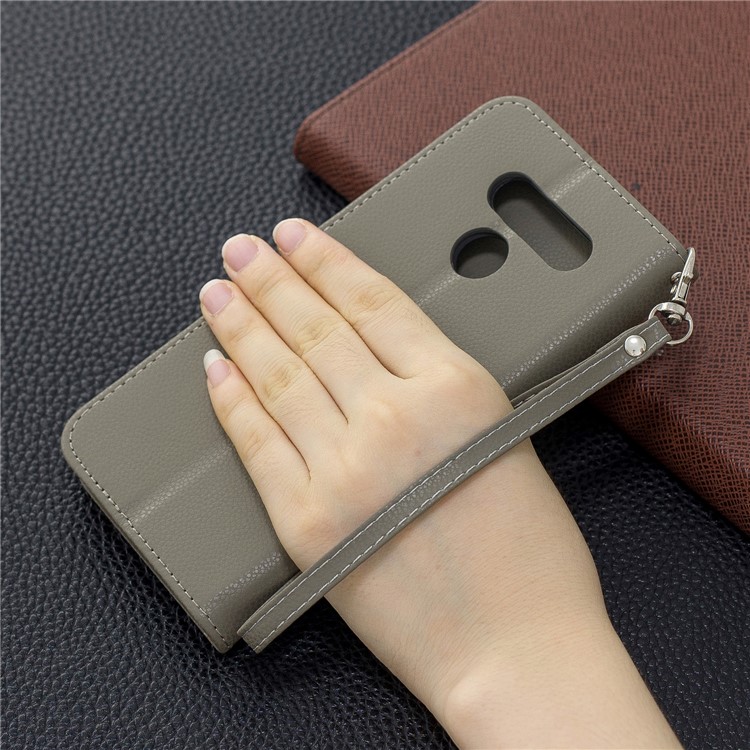 Litchi Texture PU Leather Phone Cover Case for LG K50 / Q60 - Grey-9