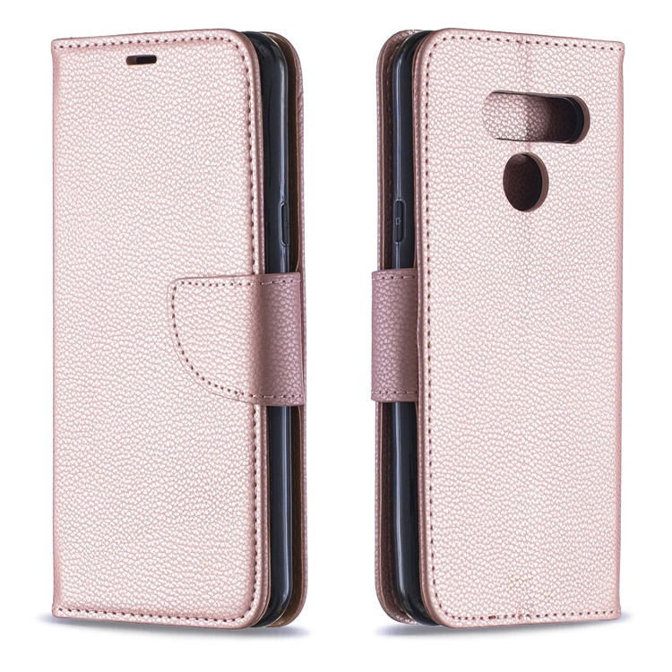Litchi Texture PU Leather Phone Cover Case for LG K50 / Q60 - Rose Gold-4