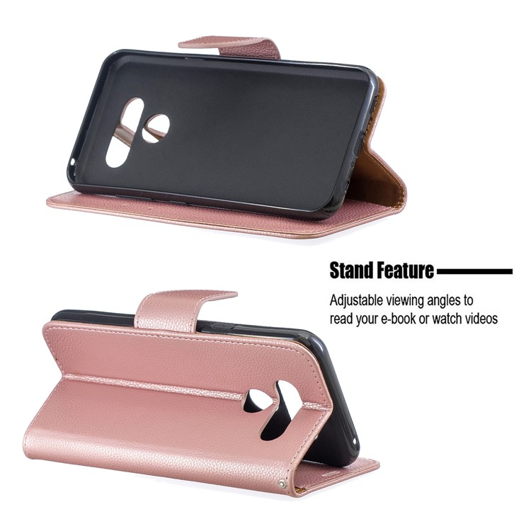 Litchi Texture PU Leather Phone Cover Case for LG K50 / Q60 - Rose Gold-5
