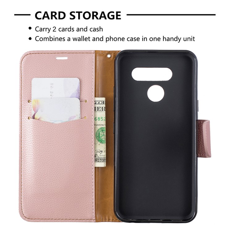 Litchi Texture PU Leather Phone Cover Case for LG K50 / Q60 - Rose Gold-6