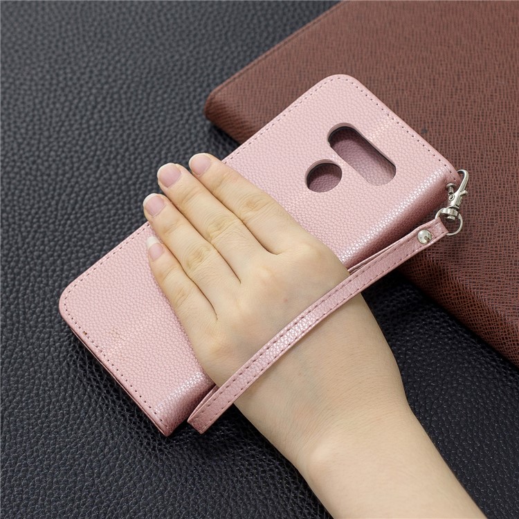 Litchi Texture PU Leather Phone Cover Case for LG K50 / Q60 - Rose Gold-9