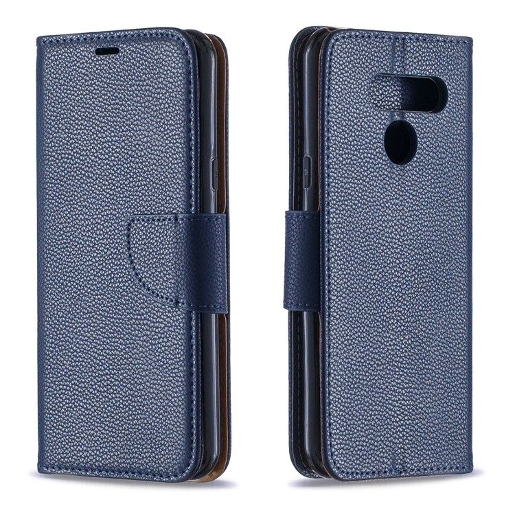 Litchi Texture PU Leather Phone Cover Case for LG K50 / Q60 - Dark Blue-4