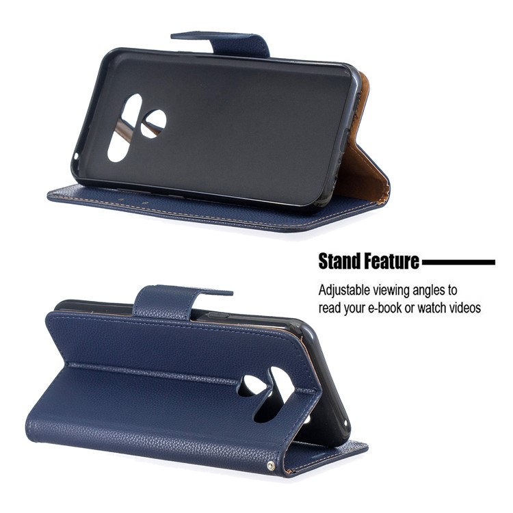 Litchi Texture PU Leather Phone Cover Case for LG K50 / Q60 - Dark Blue-5